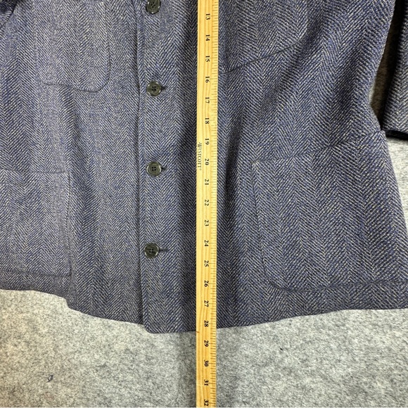 Vintage Blue Herringbone Wool Jacket Size M Cozy Workwear Chore Coat Layering - Picture 10 of 15